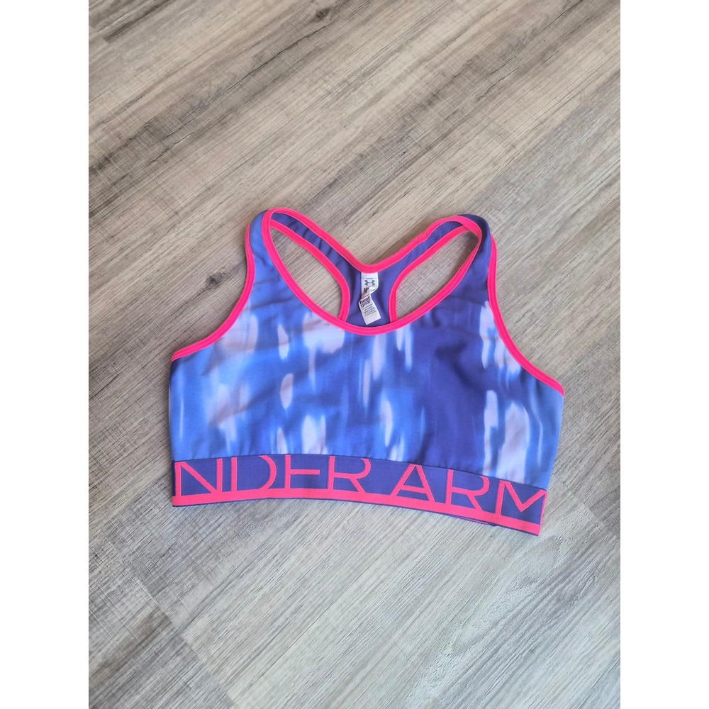 Under Armour HeatGear Compression Sports Bra Purple Tie Dye Neon Pink Medium